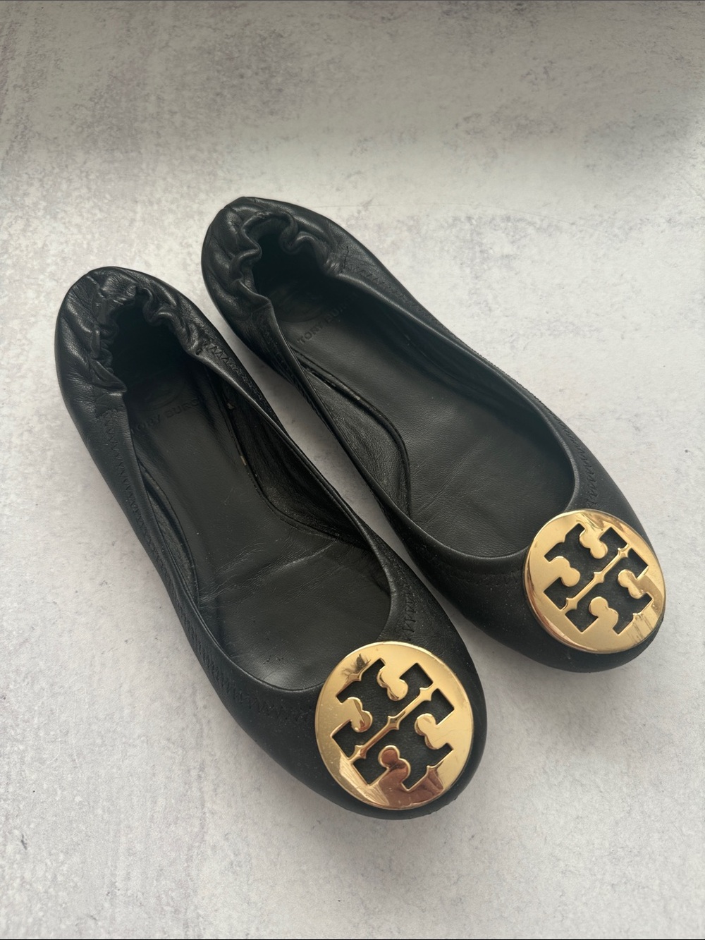 Tory Burch Black Leather Ballet Flats